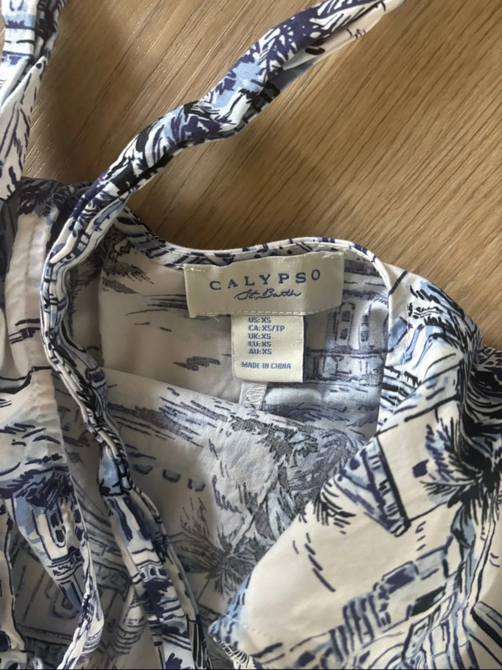 Calypso St. Barth Blue & White Tropical Print Halter Sundress size XS